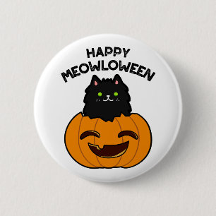 Badge Rond 5 Cm Joyeux jeu de chat noir Meowloween Cute Halloween