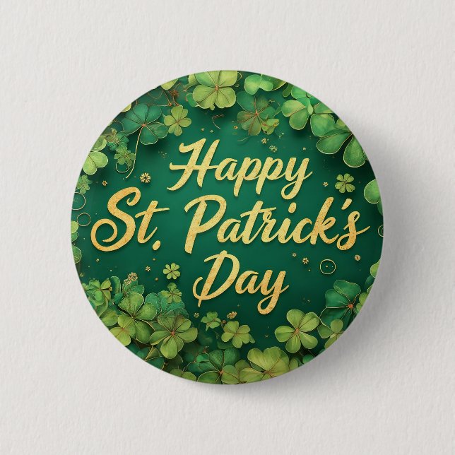 Badge Rond 5 Cm Joyeux jour de la Saint-Patrick dessin de trèfle (Devant)
