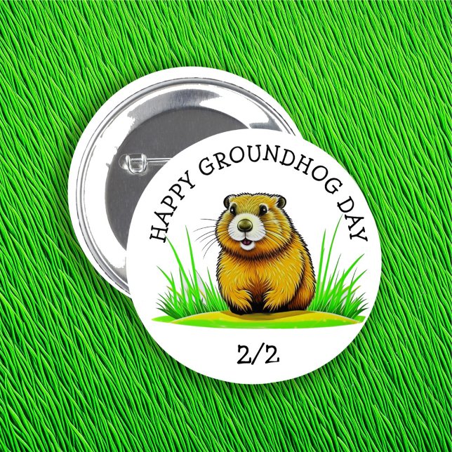 Badge Rond 5 Cm Joyeux Jour de marmotte Bouton Jour férié (Créateur téléchargé)