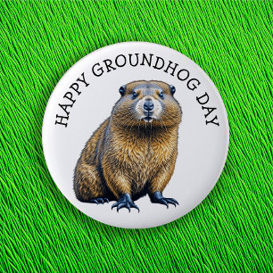 Badge Rond 5 Cm Joyeux Jour de marmotte Bouton Jour férié