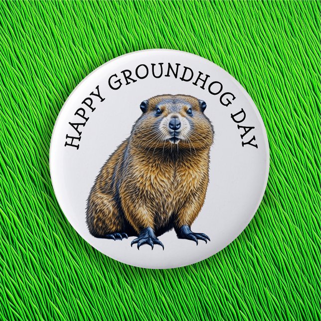 Badge Rond 5 Cm Joyeux Jour de marmotte Bouton Jour férié (Créateur téléchargé)