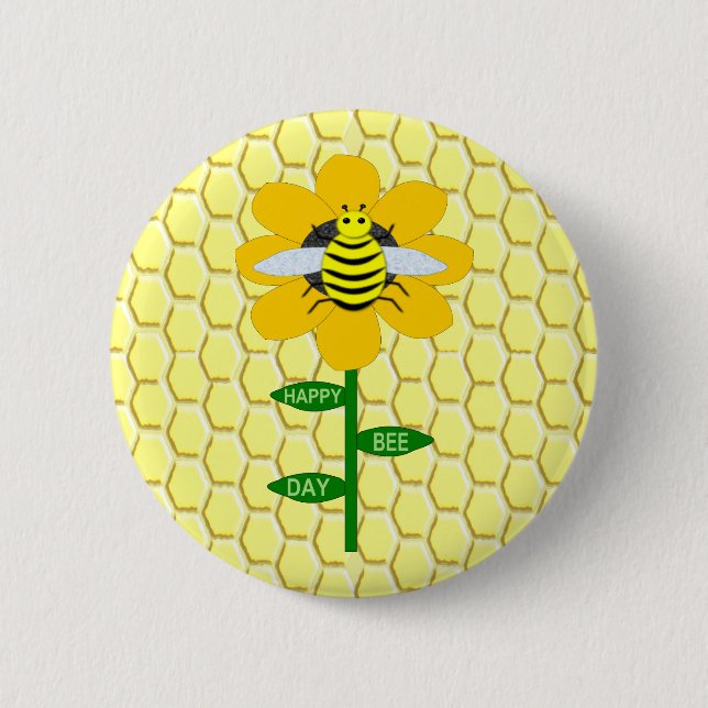 Badge Rond 5 Cm Joyeux Jour des abeilles Anniversaire Bumblebee (Devant)