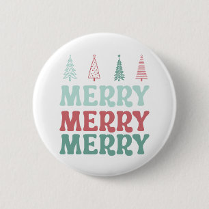 Badge Rond 5 Cm Joyeux Joyeux Joyeux avec des arbres de Noël bohèm