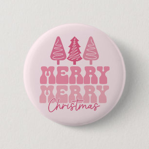 Badge Rond 5 Cm Joyeux Joyeux Noël - Conception des Fêtes Rose