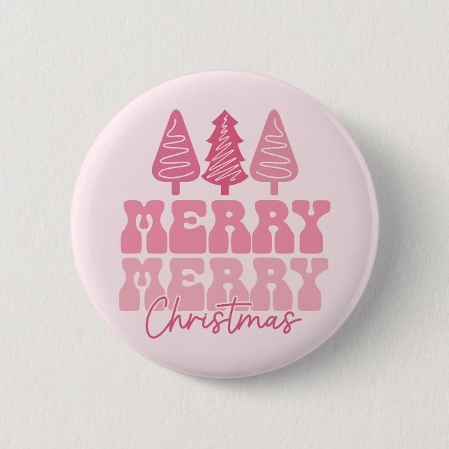 Badge Rond 5 Cm Joyeux Joyeux Noël - Conception des Fêtes Rose (Devant)
