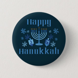 Badge Rond 5 Cm Joyeux juif de Hanoukka Menorah Dreidel