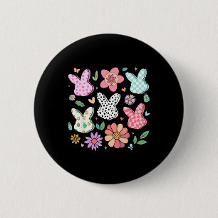 Badge Rond 5 Cm Joyeux Lapin De Pâques Boho Floral Lapin Plaid Lap