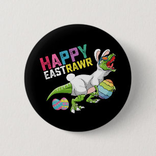 Badge Rond 5 Cm Joyeux Lapin de Pâques T Rex Dinosaure Œuf de Pâqu