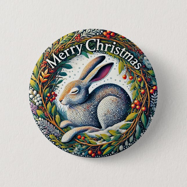 Badge Rond 5 Cm Joyeux lièvre de Noël (Devant)