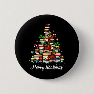 Badge Rond 5 Cm Joyeux livres de Noël Arbre de Noël Lover Sant