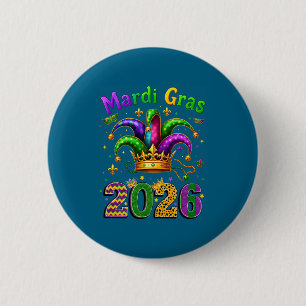 Badge Rond 5 Cm Joyeux Mardi Gras 2026 Chapeau de Bouffon Hommes F