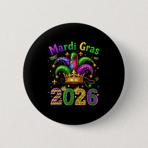 Badge Rond 5 Cm Joyeux Mardi Gras 2026 Chapeau de Bouffon Hommes F