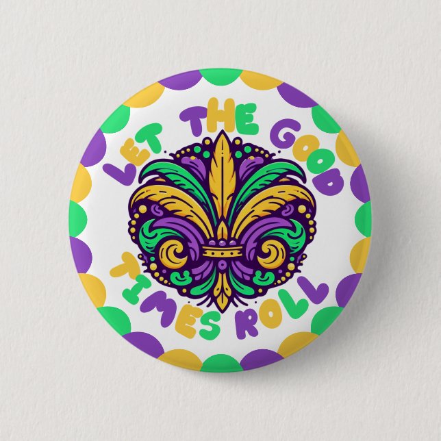 Badge Rond 5 Cm Joyeux Mardi Gras fleur de lis (Devant)