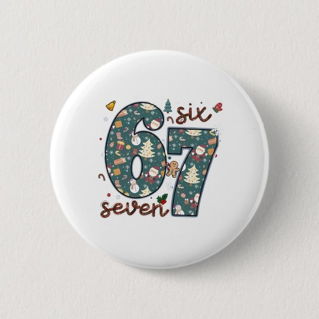 Badge Rond 5 Cm Joyeux Méchant Six Sept 67 Brainrot Noël (Devant)