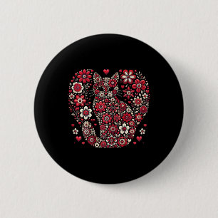 Badge Rond 5 Cm Joyeux Meowentine's Day Floral Chat Valentine Roma