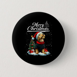 Badge Rond 5 Cm Joyeux Noël Airedale Terrier Chapeau de Père Noël