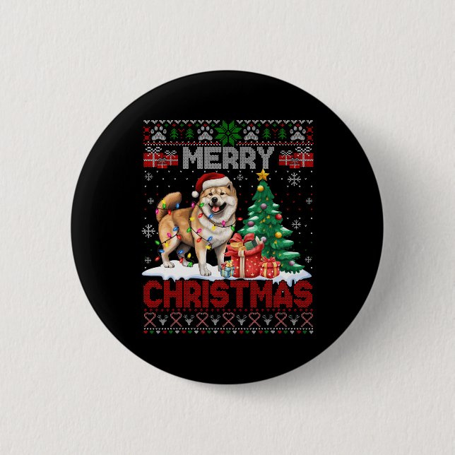 Badge Rond 5 Cm Joyeux Noël Akita Amoureux de les chiens Famille M (Devant)