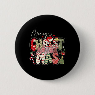 Badge Rond 5 Cm Joyeux Noël Arbre de Noël Fille Femmes Famille Mat