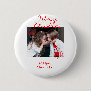 Badge Rond 5 Cm Joyeux Noël arbre de Noël rétro photo d'enfants
