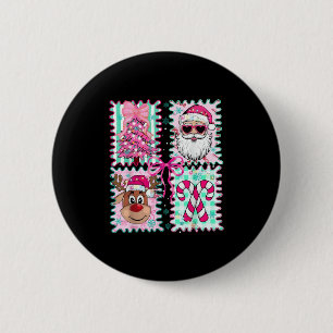 Badge Rond 5 Cm Joyeux Noël Arbre Père Noël Reindeer Sucre de cann
