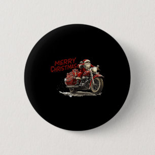 Badge Rond 5 Cm Joyeux Noël au Père Noël à moto vintage