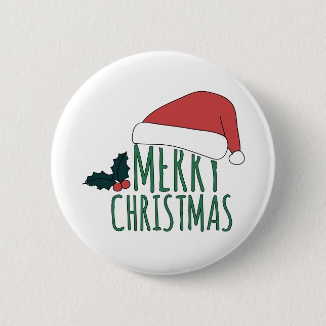 Badge Rond 5 Cm joyeux noël avec chapeau santa (Devant)