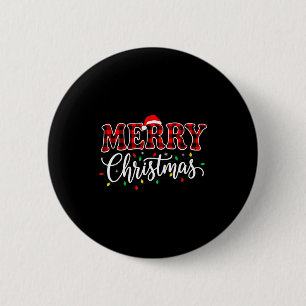 Badge Rond 5 Cm Joyeux Noël avec famille à carreaux noirs et rouge