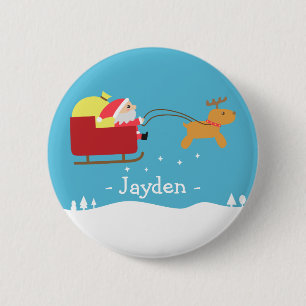 Badge Rond 5 Cm Joyeux Noël avec un gentil Père Noël et des rennes