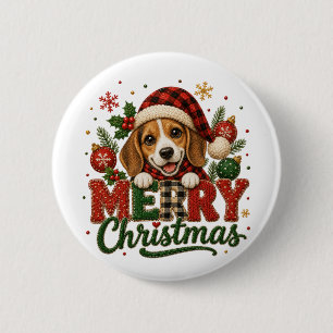 Badge Rond 5 Cm Joyeux Noël Beagle Mignon