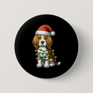 Badge Rond 5 Cm Joyeux Noël Beagle Père Noël Lumières de Noël Chie