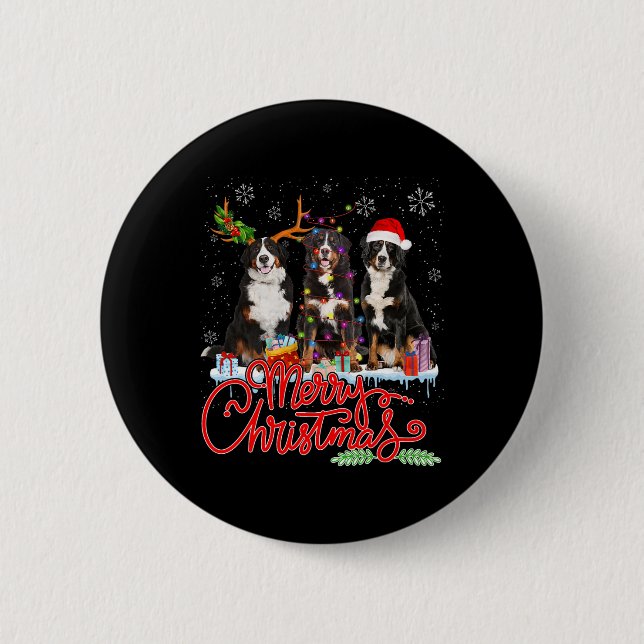Badge Rond 5 Cm Joyeux Noël Bernese Mountain Père Noël Reindeer Li (Devant)