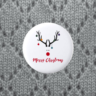 Badge Rond 5 Cm Joyeux Noël blanc renne moderne