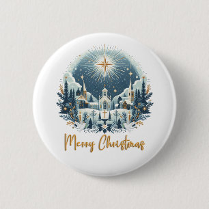 Badge Rond 5 Cm Joyeux Noël bleu et or