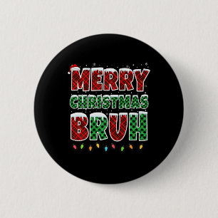 Badge Rond 5 Cm Joyeux Noël Bruh Rouge Vert Rouge Plaqué Feux de N