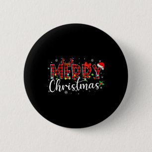 Badge Rond 5 Cm Joyeux Noël Buffalo à carreaux Chapeau rouge de Pè