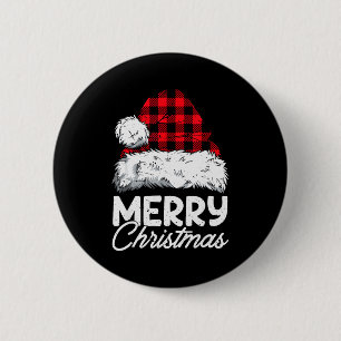 Badge Rond 5 Cm Joyeux Noël Buffalo Carreaux Rouge Chapeau de Père