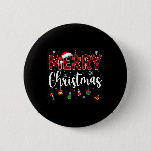 Badge Rond 5 Cm Joyeux Noël Buffalo Carreaux Rouge Père Noël Famil