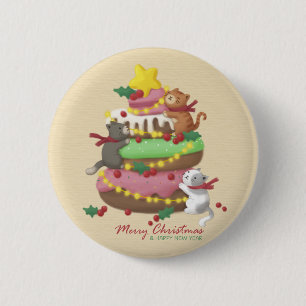 Badge Rond 5 Cm Joyeux Noël : Cats & Sweets Illustration