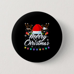Badge Rond 5 Cm Joyeux Noël Chapeau Rouge de Père Noël Renne Xmas