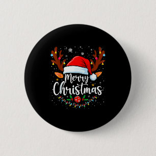 Badge Rond 5 Cm Joyeux Noël Chapeau Rouge de Père Noël Renne Xmas