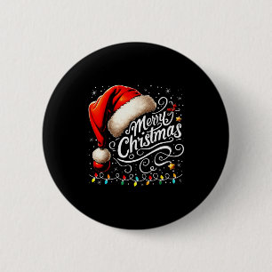 Badge Rond 5 Cm Joyeux Noël Chapeau Rouge de Père Noël Xmas Famill