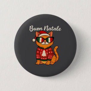 Badge Rond 5 Cm Joyeux Noël Chat Italien de Noël, Italie Fierté Ho