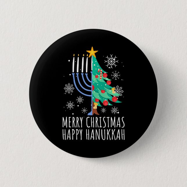 Badge Rond 5 Cm Joyeux Noël Chrismukkah Joyeux Noël Hanoukka (Devant)