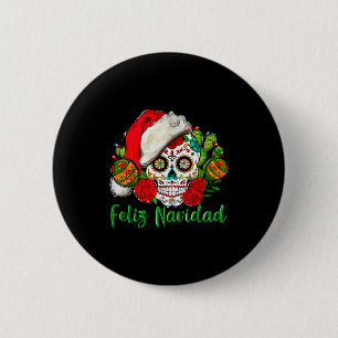 Badge Rond 5 Cm Joyeux Noël Crâne de Sucre Noël Mexicain