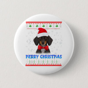 Badge Rond 5 Cm Joyeux Noël Dachshund Wiener Père Noël Ugly Xmas S