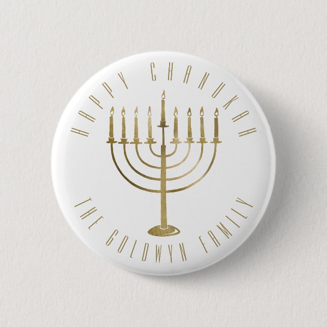 Badge Rond 5 Cm Joyeux Noël de Chanukah Menorah (Devant)