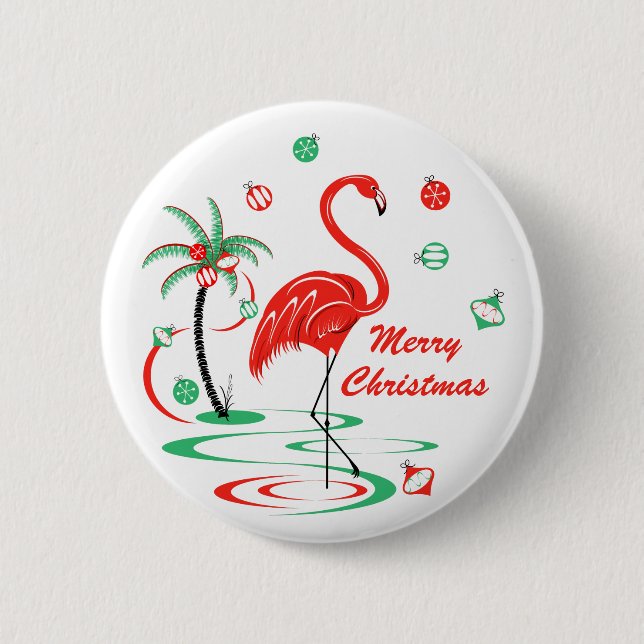 Badge Rond 5 Cm Joyeux Noël de Flamant rose rouge de Noël rond (Devant)