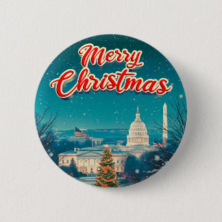 Badge Rond 5 Cm Joyeux Noël De Washington Dc Vintage Retro