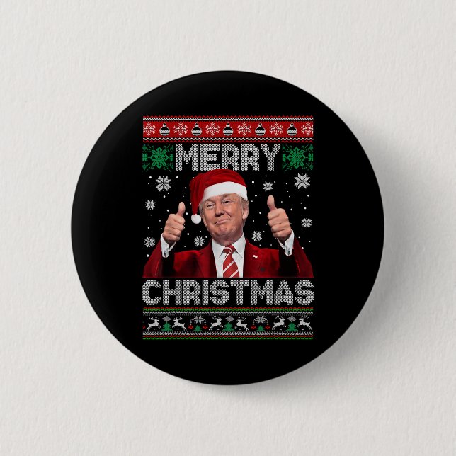 Badge Rond 5 Cm Joyeux Noël Donald Trump Père Noël Famille Noël Ug (Devant)