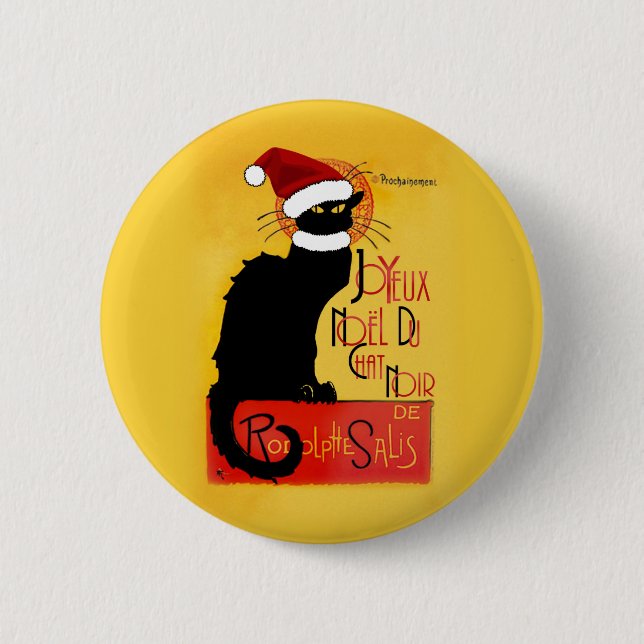 Badge Rond 5 Cm Joyeux Noël Du Chat Noir (Devant)